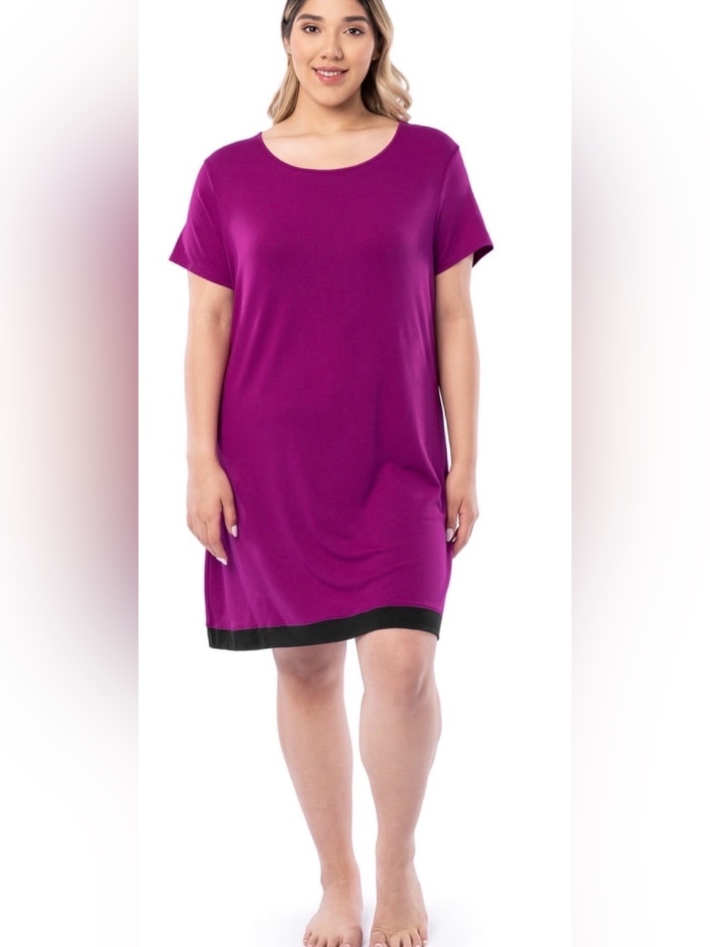 Fruit of the Loom Magenta Short Sleeve Sleep Dress with Black Trim
